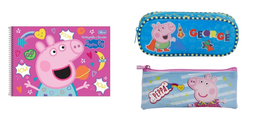 Caderno cartografia e desenho Peppa Pig 80 folhas Tiilibra