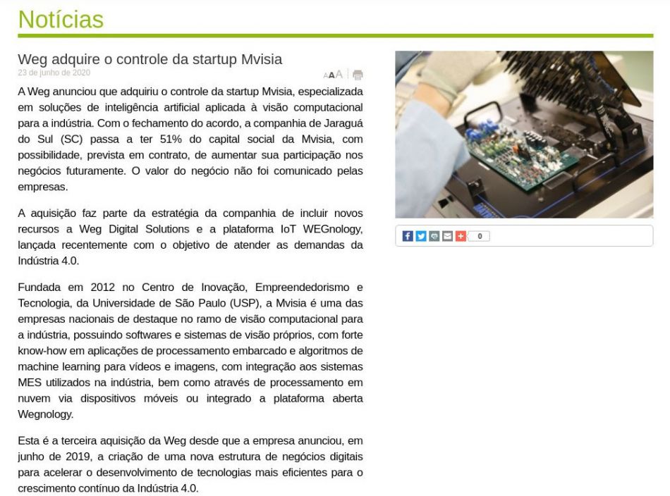 Weg adquire o controle da startup Mvisia - CQ7