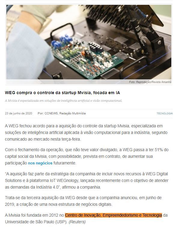 WEG compra o controle da startup Mvisia, focada em IA - Jornal Correio Capixaba